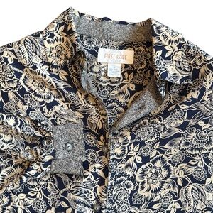 VTG 90’s Silk Floral Botanical Print Blouse Long Sleeve Black/Tan Medium